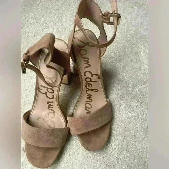 Sam Edelman Yaro Tan Suede Leather Block Heel Sandals Women’s 8 Mirrored Heel - Picture 1 of 7